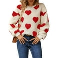 thumbnail image 3 of Women'S Plush Heart Print Loose Long Sleeve Round Neck Pullover Sweatshirt Fall Winter Outfits Red Love Heart XXL, 3 of 8