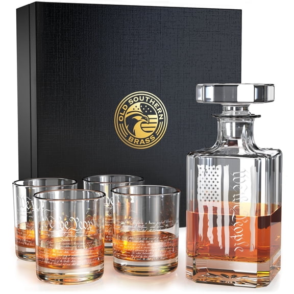 We The People American Flag Decanter Whiskey Glass Gift Set