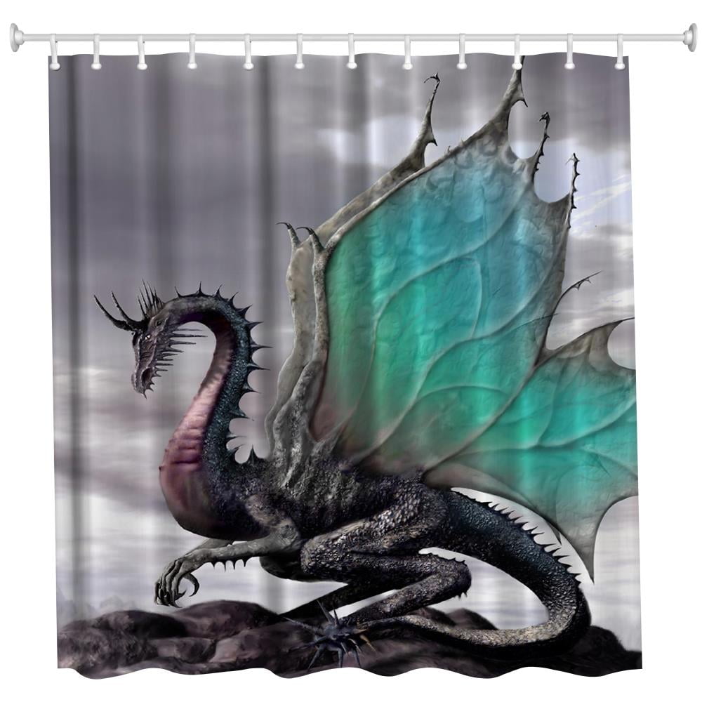 72"/79" 100% Polyester Bathroom Decor Black Dragon Shower Curtain Bath Mat Rug 