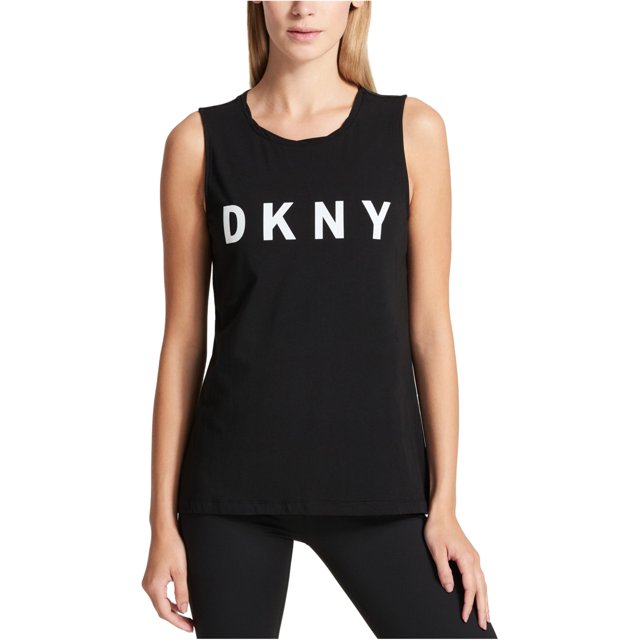 DKNY Camiseta sin mangas con logotipo para mujer, negro, extragrande DKNY Camiseta sin mangas
