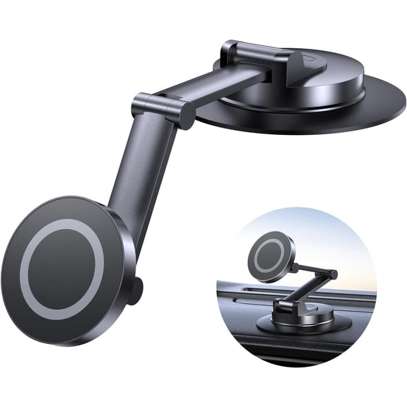 Fits MagSafe Car Mount for Universal Dashboard, Magnetic Phone Holder for Car, 360° Swivel Folding, Strongest Adhesion Car Mount with Long Metal Arm and Large Base for All Smartphones