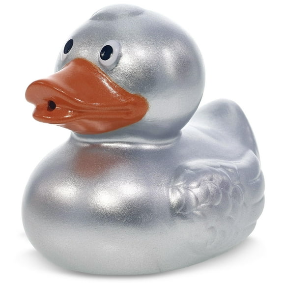 Metallic Silver Duck Bath Buddy Squirter - Floating Silver Duck Rubber Bath Toy, Fun Water Squirting Bath Time Play for Toddlers, Animal Toy for Bathtub, Beach, and Pool for Girls and Boys