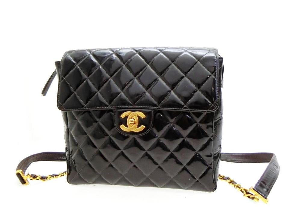 black patent backpack