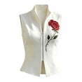 thumbnail image 4 of Karymi Womens Workout Tops Red Rose Print Sleeveless Vest, Stand Collar Full Zip Front Slim Fitted Cropped Waistcoat, Casual Layering Jacket Plus Size Tops for Women, 4 of 8