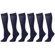 6-Pack Navy Women Trouser Socks with Comfort Band Stretchy Spandex Opaque Knee High