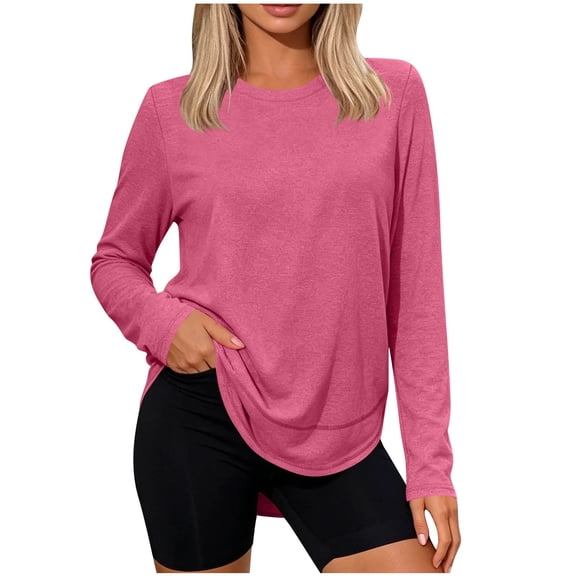 SAWOBUUN Womens Workout Tops Long Sleeve Crew Neck Athletic Running Shirts Active Wear Tee for Fall Winter