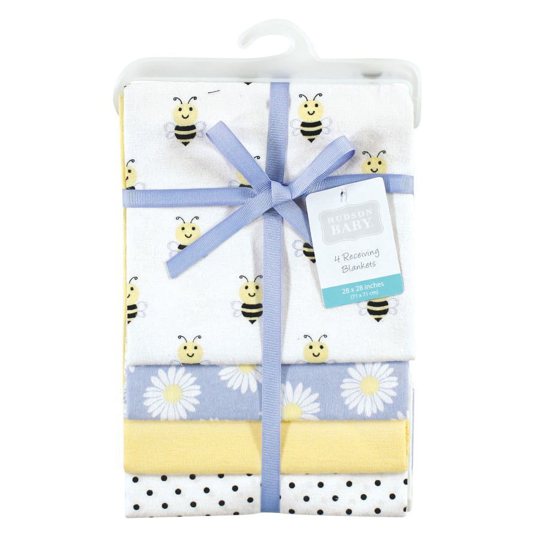 Hudson Baby Infant Girl Cotton Flannel Receiving Blankets, Daisy Bee, One Size
