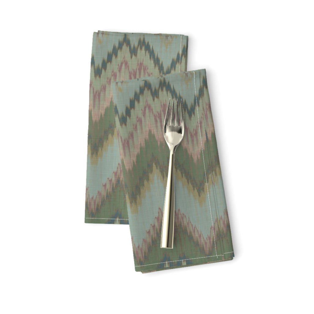 Ikat Boho Chevron Stripe Teal Tribal Cotton Dinner Napkins by Roostery Set of 2 
