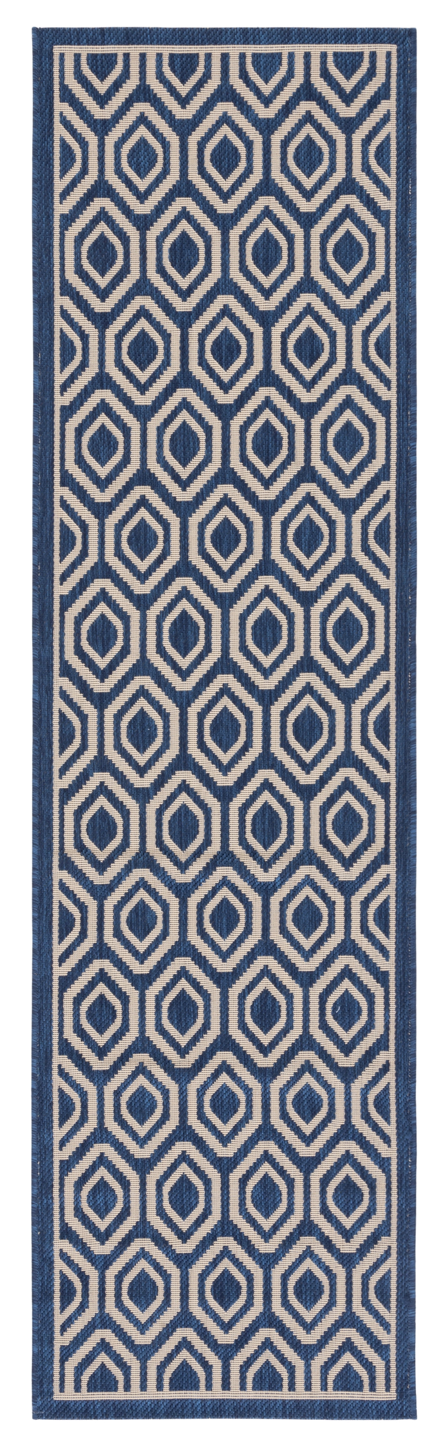 Safavieh Courtyard Amelia Geometric Indoor/Outdoor Runner Rug, Navy/Beige, 2'3" x 10'