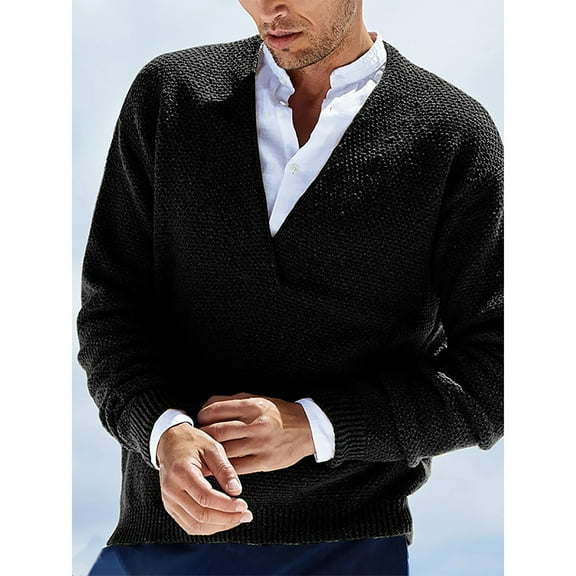 ZKCCNUK Fashion Solid Color V-neck Men's Sweater Bottoming Sweater Knitwear on Clearance