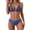 Blue, variant on Denim Print Triangle Bikini Set, Women Strap Backless Bra Top and Side Tie Bottom Imitation Denim Swimwear Blue S
