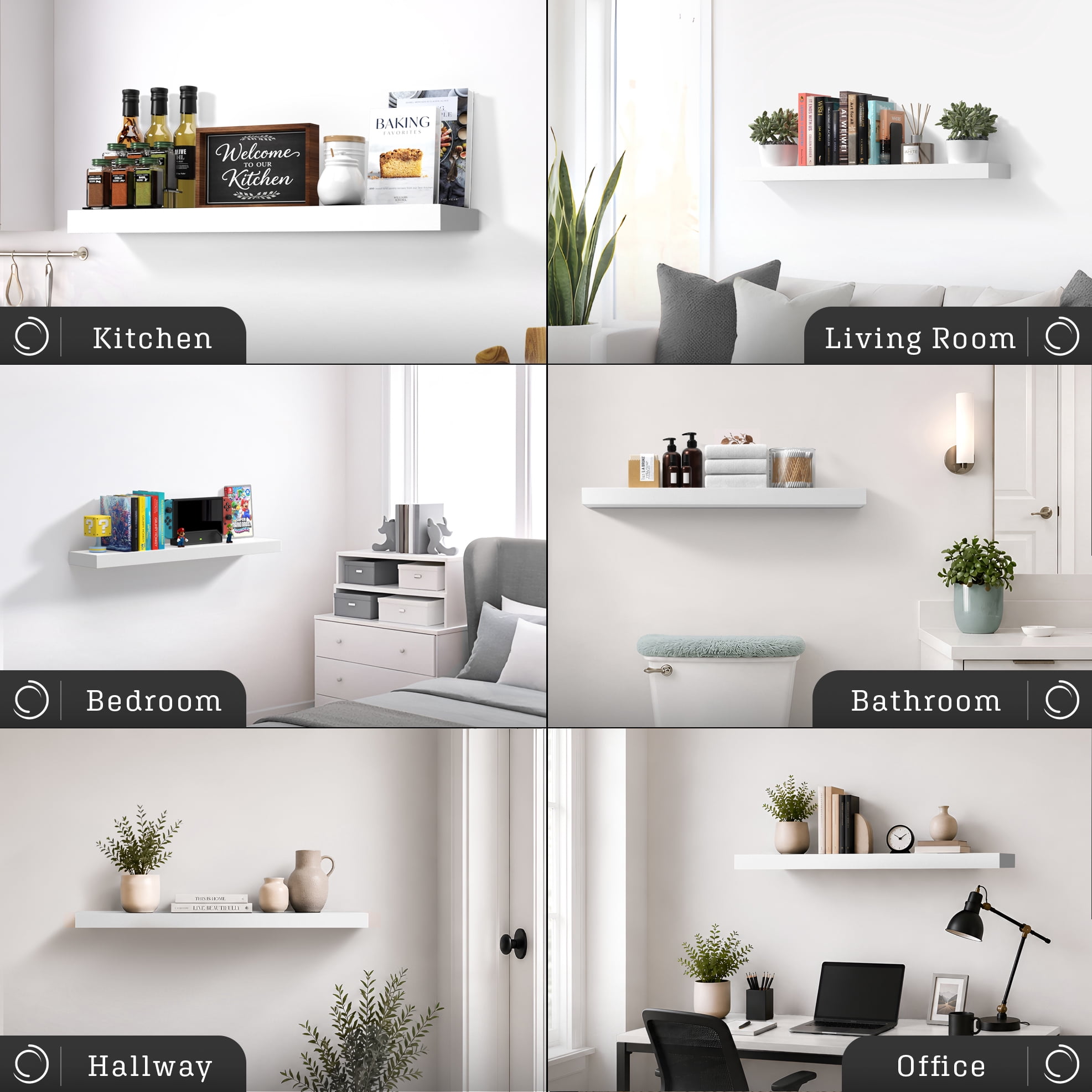 Sorbus 35" Floating Wall Shelf, White, Invisible Brackets, Bathroom, Bedroom & Home Decor