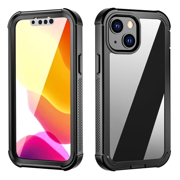 CJC Designed for iPhone 13 Case, Built-in Screen Protector, Shockproof Dustproof Full Body Cover Rugged Case for iPhone 13 6.1’’, Black/Clear