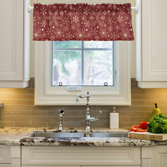 Window Curtain Valance Christmas Gold Snowflake Rod Pocket Valances for Kitchen Living Room 54 x 18 inch