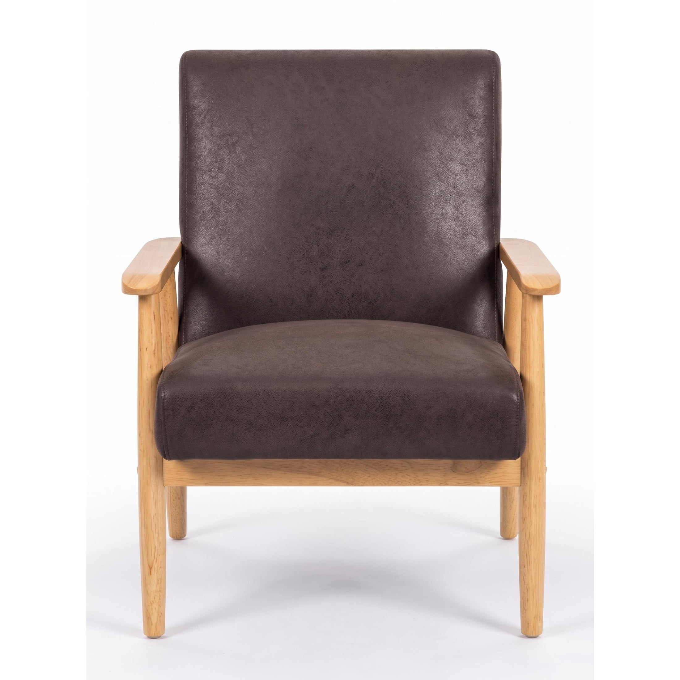 GDF Studio 25.38" Mid-Century Modern Armchair with Tapered Solid Wood Arms, Microfiber Upholstery, Dark Brown
