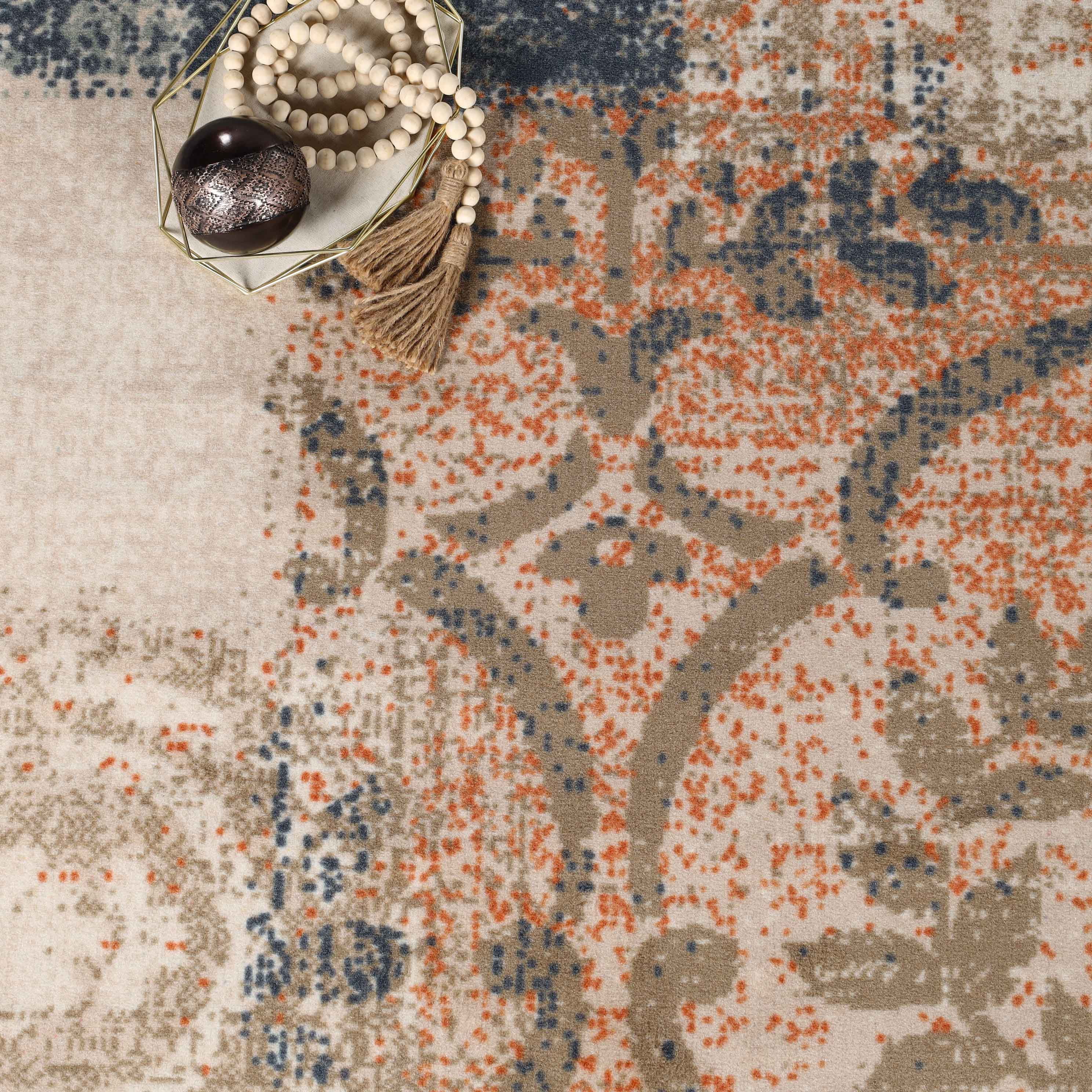 Superior Bristol Indoor Area Rug, 12' x 15', Midnight Navy-Salmon