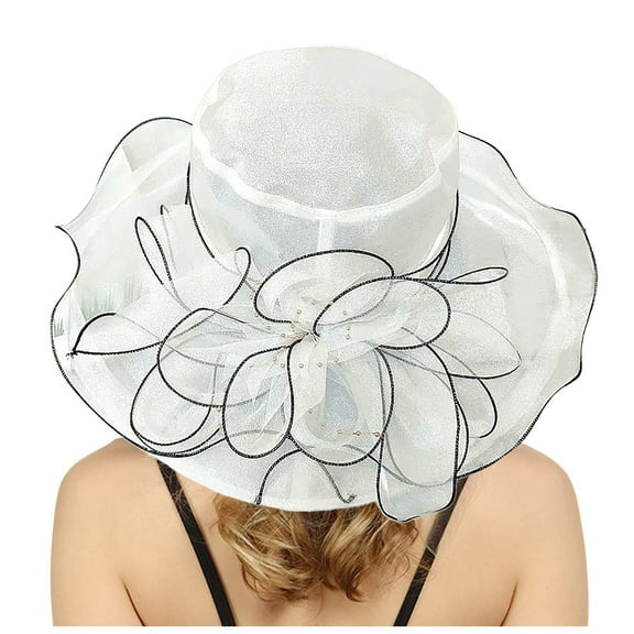 Tanghaowl Womens Hat Womens Summer Dress Hat Wide Leaf Flower Bridal Shower Hat Sun Hats Beach Hat Western Hat