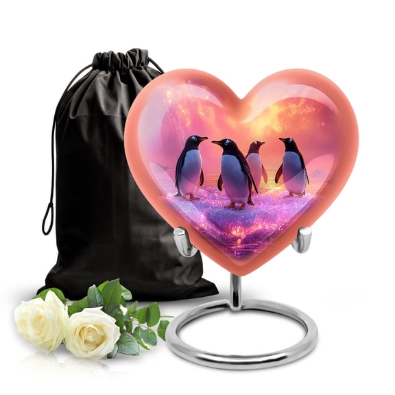 SABURIAL Peguin Urn - Decorative Urn For Men & Women - 8 Inch - Large With Velvet Bag - Funeral Cremation Urns For Adult Human - Burial Urns For Mom & Dad - Memorial Ashes
