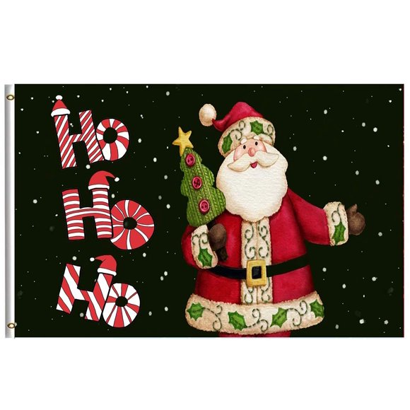 Happy New Year Flag 3x5 FT Winter Holiday Merry Christmas Party Flags Banner Santa Claus Candy Ho Ho Ho White Snowflake Garden Yard House Flags with Brass Grommets Polyester Indoor Outdoor Decor