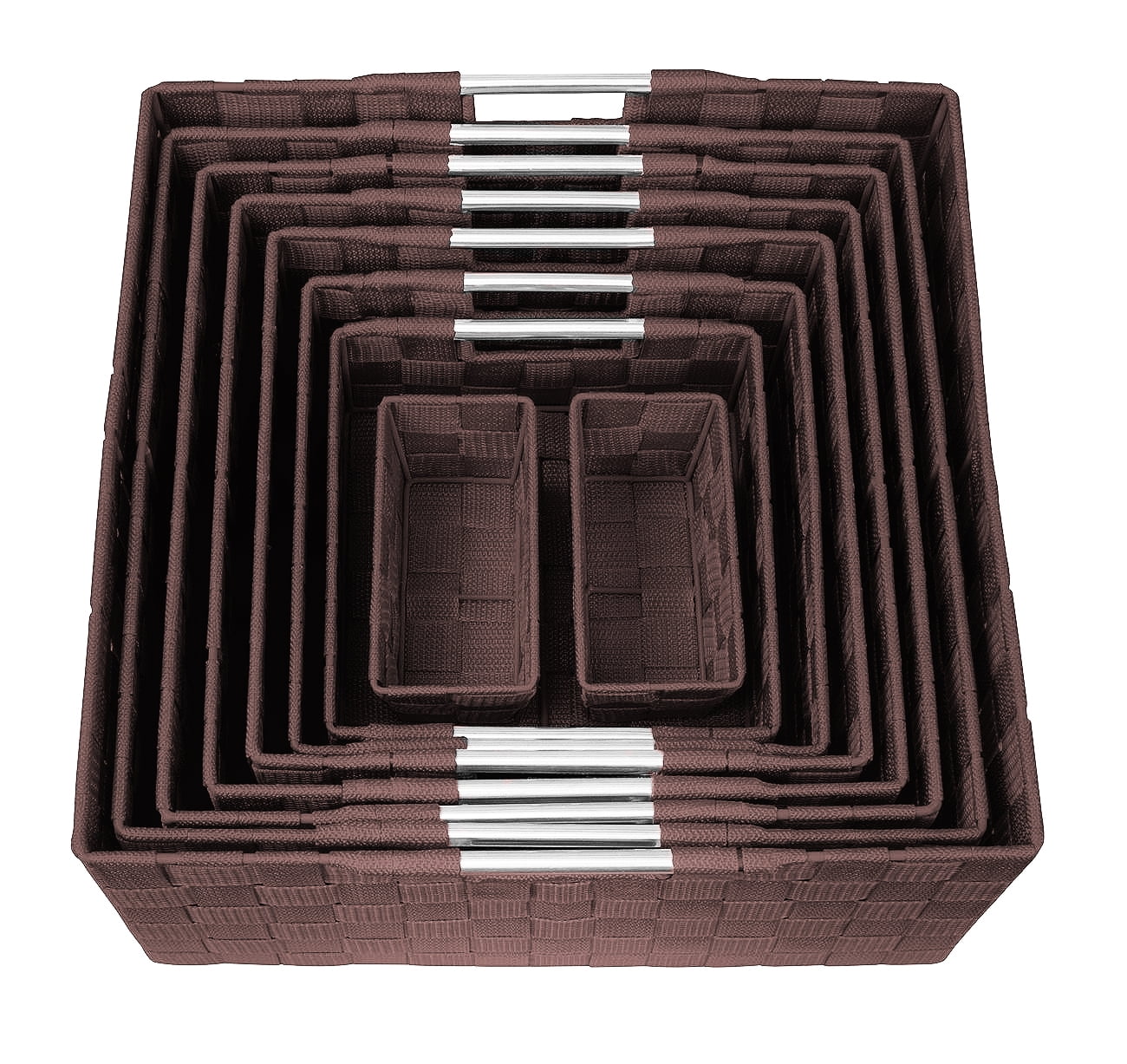Sorbus Storage Box Woven Basket Bin Container Tote Cube Organizer Set Stackable Storage Basket Woven Strap Shelf Organizer Built-in Carry Handles (Woven Basket Set - 9 Piece, Chocolate)