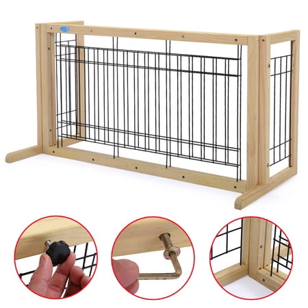 Jaxpety Safety Wood Dog Gate Adjustable Indoor Solid Construction Pet Fence Free