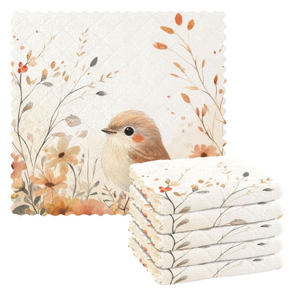 6 Pieces of Kitchen Towels 11x11Inch Kitchen Dish Cloths Kitchen Dish Towels Reuseable Cleaning Cloths Pretty Orange Bird