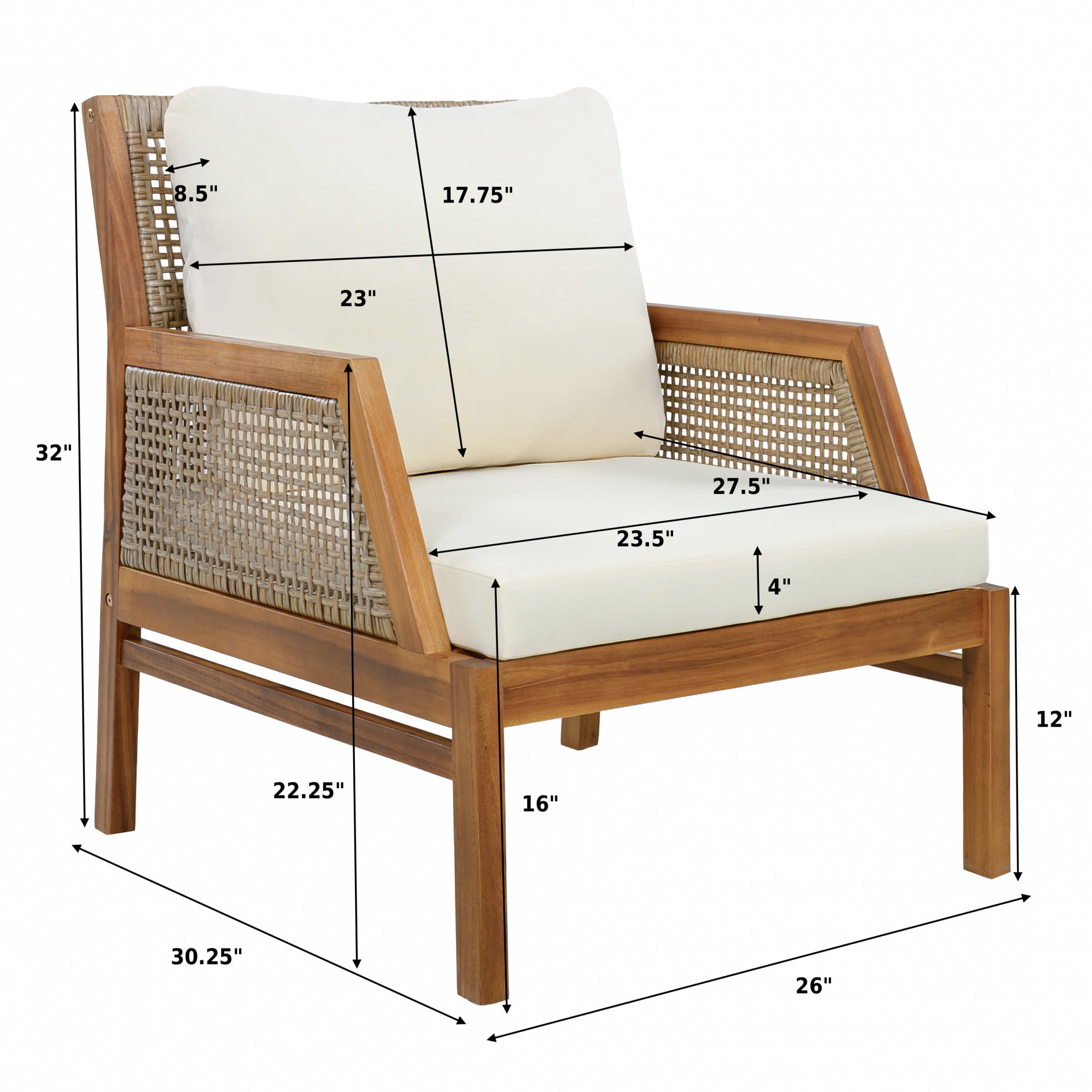 Christopher Knight Home Outdoor Club Chairs with Wicker Details and Cushions, Set of 2, Teak + Beige