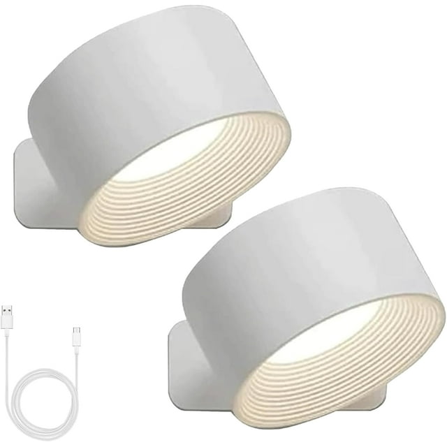 yusuiyi Lights of Sweden Wall Lamps White Black Wood Texture Rechargeable Remote Dimmable 360° Rotation 5.31x3.93x2.16in