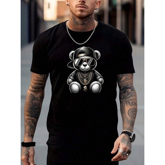 Men's Bear Print Crew Neck T-Shirt