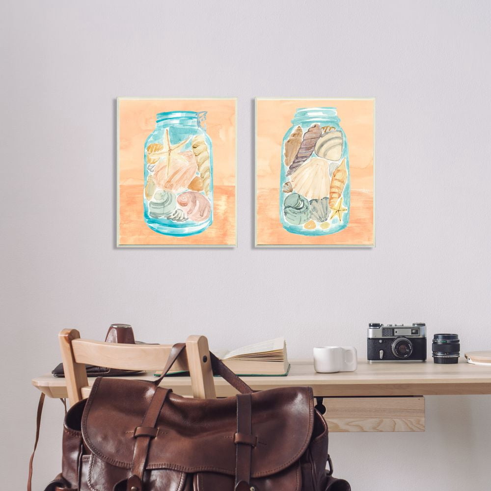 Stupell Industries Beach Shells In Jar Blue Orange Painting Canvas Wall Art by Annie Warren
