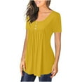 thumbnail image 5 of up to 60% off Gifts Usmixi Shirts for Women Casual Button up Pleated Swing Henley Shirts Tunic Tops Summer Trendy Solid Short Sleeve Round Neck Ladies Blouses Yellow XXL, 5 of 7