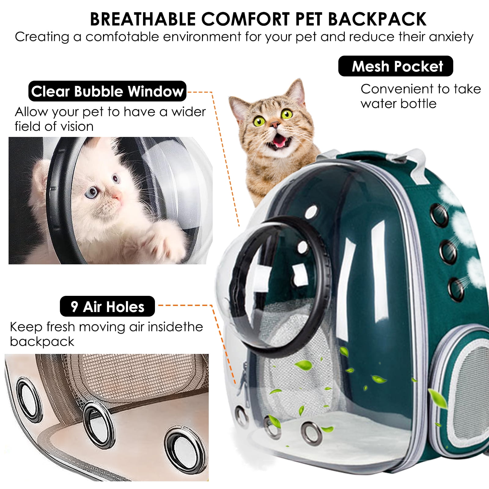 Cat Backpack, Space Capsule Pet Carrier Backpack Air Approved Cat Backpack Bag for Carrying Cat Hiking Travel Outdoor - Green