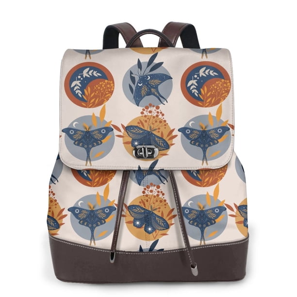 Balery Vintage Botanical Butterfly Art Mochila de Cuero para Mujeres, Gran Capacidad, Bolsa de Viaje Multifuncional, Mochila de Cuero y Bolsa de Hombro para Mujeres