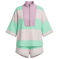thumbnail image 4 of Women's Striped Short-Sleeve Oversized Shirt and Shorts Casual Sportswear Two-Piece Set Striped Short Sleeve Top And Loose Fit Shorts Casual Wear Two Piece Outfit Light Green S, 4 of 4
