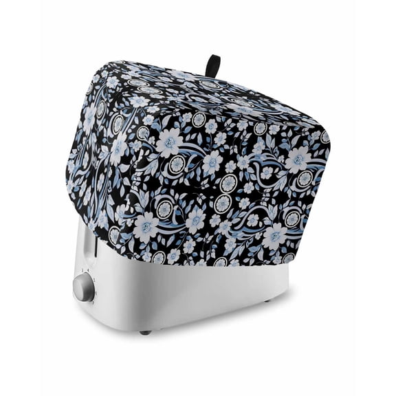 Fsddascl Black Blue Floral Toaster Cover 2 Slice, Small Kitchen Appliance Covers, Vintage Pastoral Botanical Leaves Toaster Oven Cover with Loop, Bread Machine Cover Polyester Dust Cover Protection
