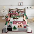 thumbnail image 2 of Moose Lodge Young Comforter Set,Rustic Famhouse Boat Bass Fish Adventure Bedding Set All Season,Retro Brown Gray Red Plaids Stripes Patchwork Comforter 3 Pcs with 2 Pillowcases,Full Size, 2 of 6