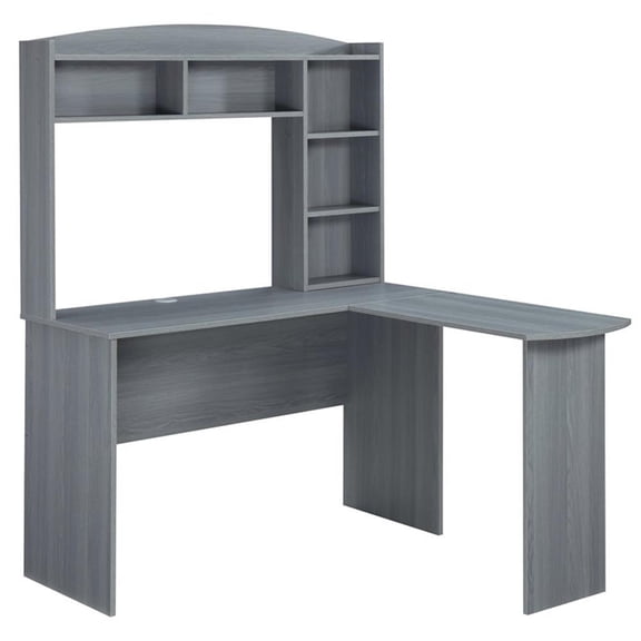 Pemberly Row Modern Engineered Wood L-Shaped Computer Desk with Hutch in Gray