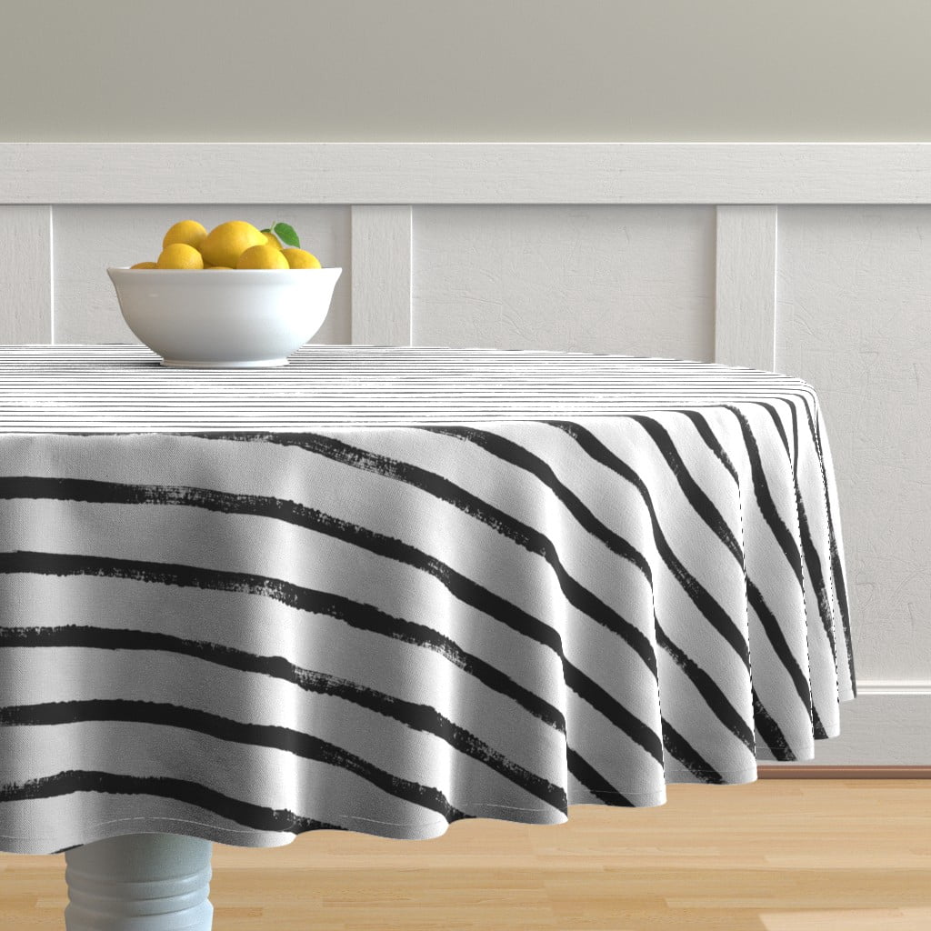 Delightful black and white striped tablecloth walmart Round Tablecloth Black And White Striped Brushstrokes Stripe Cotton Sateen Walmart Com