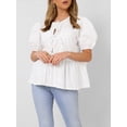 thumbnail image 5 of Elippeo Women’s Tie Front Tops Puff Sleeve Round Neck Stripes/Solid Color Loose Shirts Spring Fall Blouses, 5 of 8