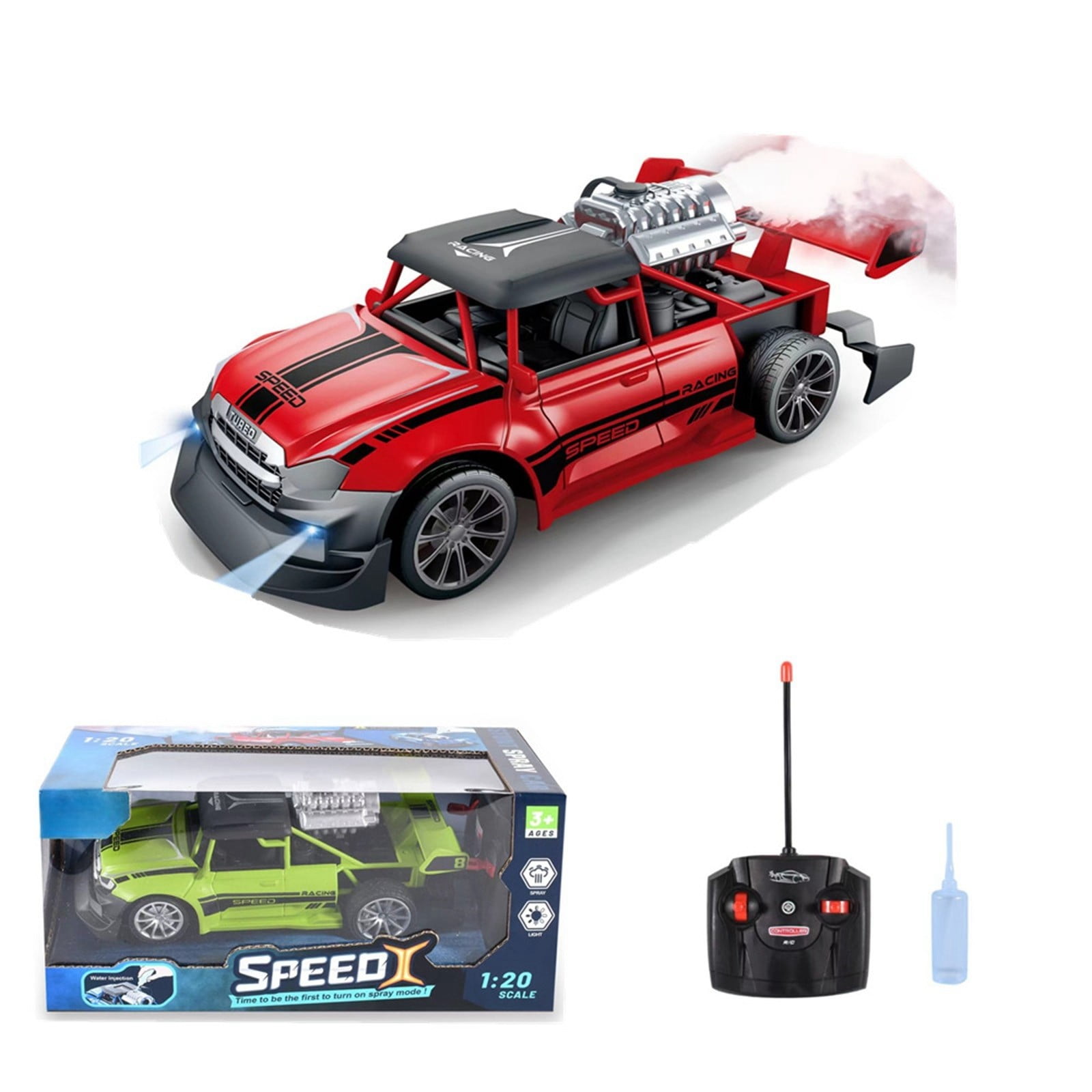SPOORYYO High-speed Remote Control Car with Water Spray and Drift Features, 2.4Ghz Control, Powerful Motor, Stunt Tires, 360° Rotation, Cool Lights