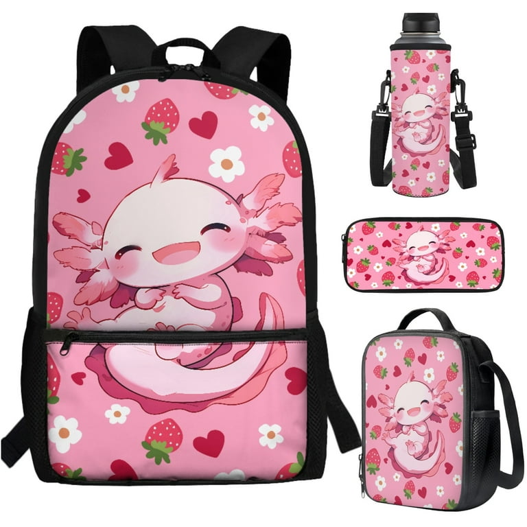 Yuyamidu Cute Axolotl Backpack and Lunch Box Set for Kids 5-7/7-9