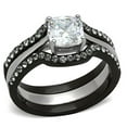 thumbnail image 1 of Women Two-Tone IP Black Stainless Steel Ring with AAA Grade CZ in Clear - Size 8, 1 of 1