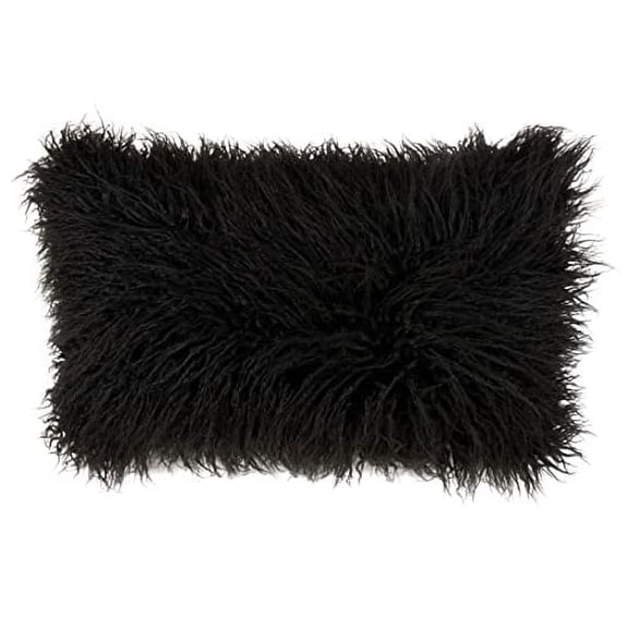 Fennco Styles Decorative Faux Mongolian Fur Throw Pillow (Black, 12" x 20" Throw Pillow)