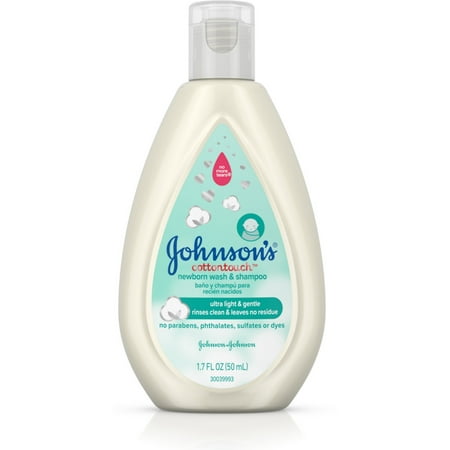 JOHNSON'S Cotton Touch Newborn Baby Wash & Shampoo, Made with Real Cotton 1.70