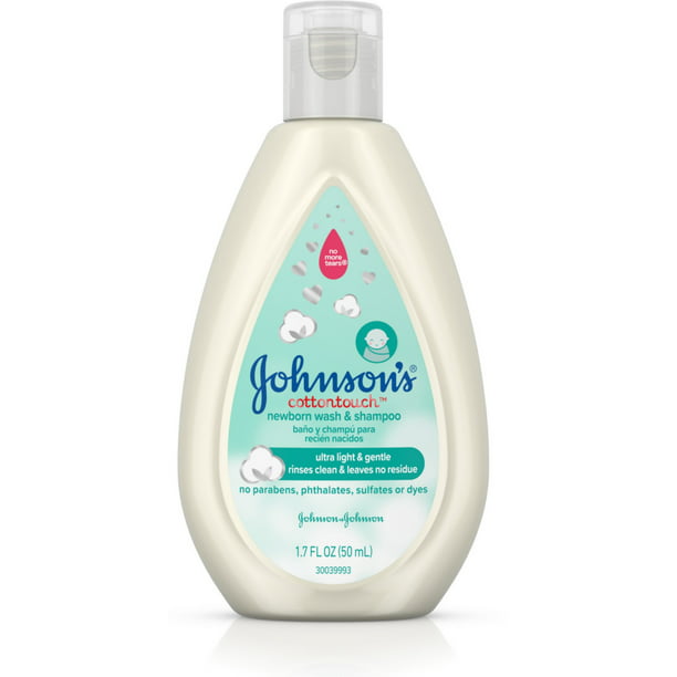 JOHNSON'S Cotton Touch Newborn Baby Wash & Shampoo, Made with Real Cotton 1.70 oz