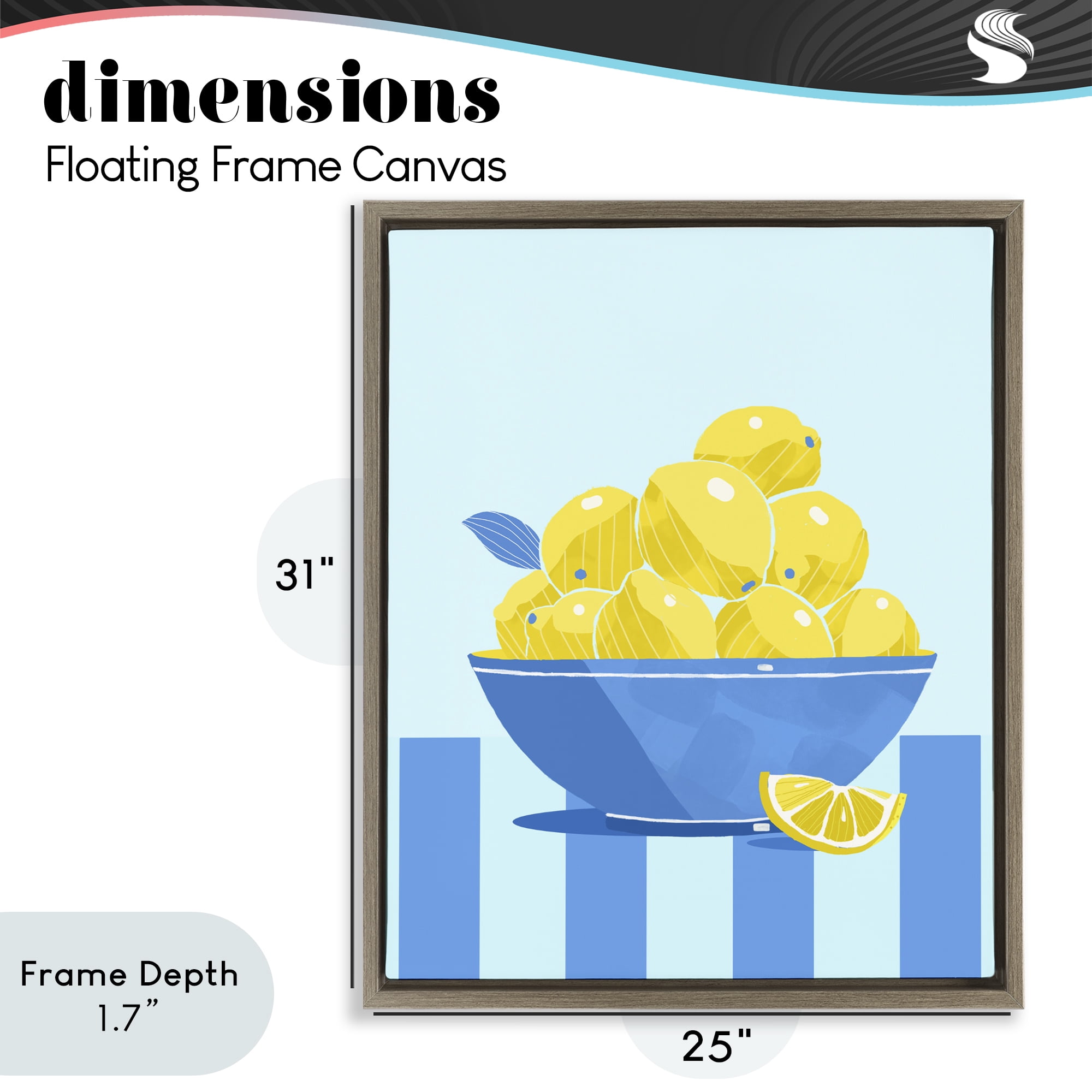 Stupell Industries Yellow Lemon Bowl Striped Brown Framed Floater Canvas Wall Art, design by Lucca Sheppard