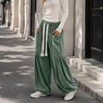 thumbnail image 7 of WULMLEO Women's Baggy Boho Harem Pants Drawstring Waist Wide Leg Sweatpants Casual Trousers Joggers with Pockets Green XL, 7 of 7