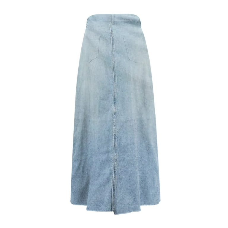 ★ ★ women maxi denim skirt Mohiass Women Trendy Denim Maxi Skirt High Waist A-Line