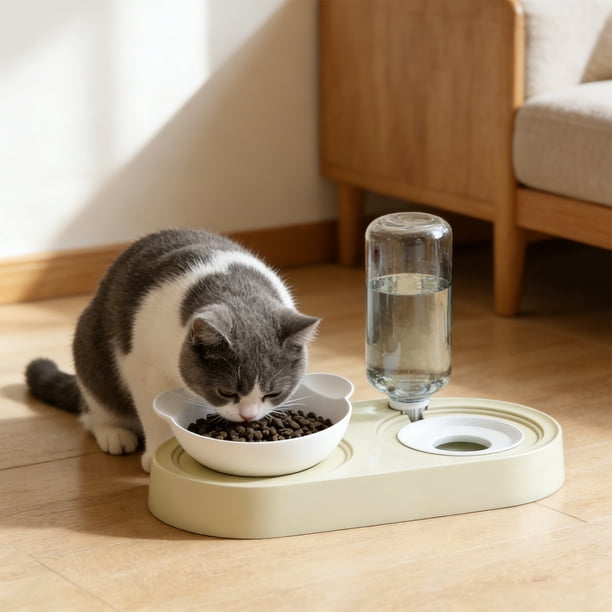 Juego de comederos y bebederos para mascotas: antideslizante, desmontable y fácil de limpiar. Comedero para gatos y perros con reposición automática de agua para el hogar y los viajes.