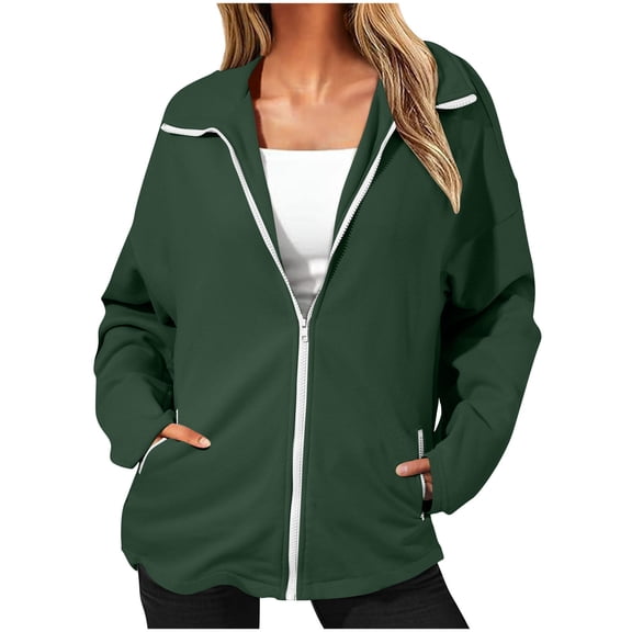 Sevevn Winter Coats for Winter Women's Long Sleeve Hoodie Solid Color Zipper Pocket Drop Shoulder Sleeve Zipper Top Great Gifts for Less